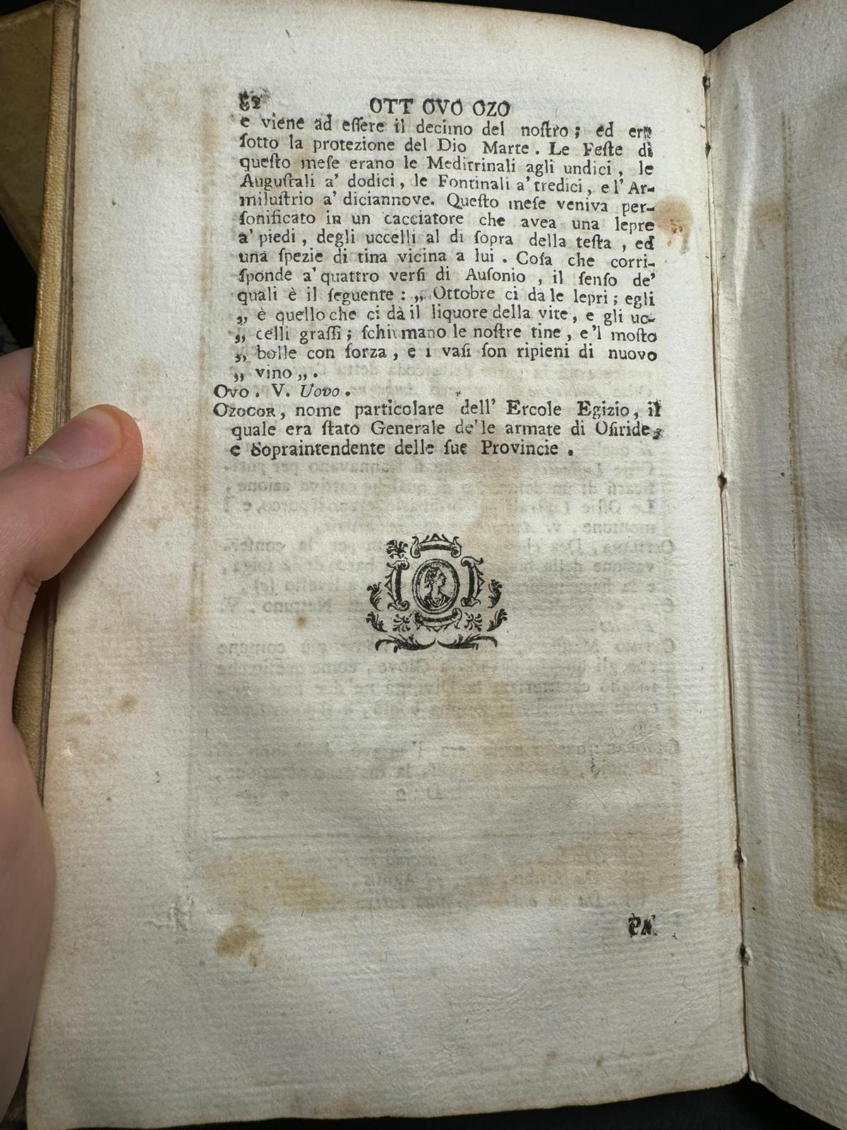 Libro "Dizionario Mitologico Ovvero Della Favola" 1785 Tomo 5