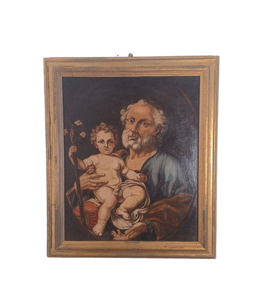 Raffinato Quadro Raffigurante Giuseppe e Bambino Metà XVIII