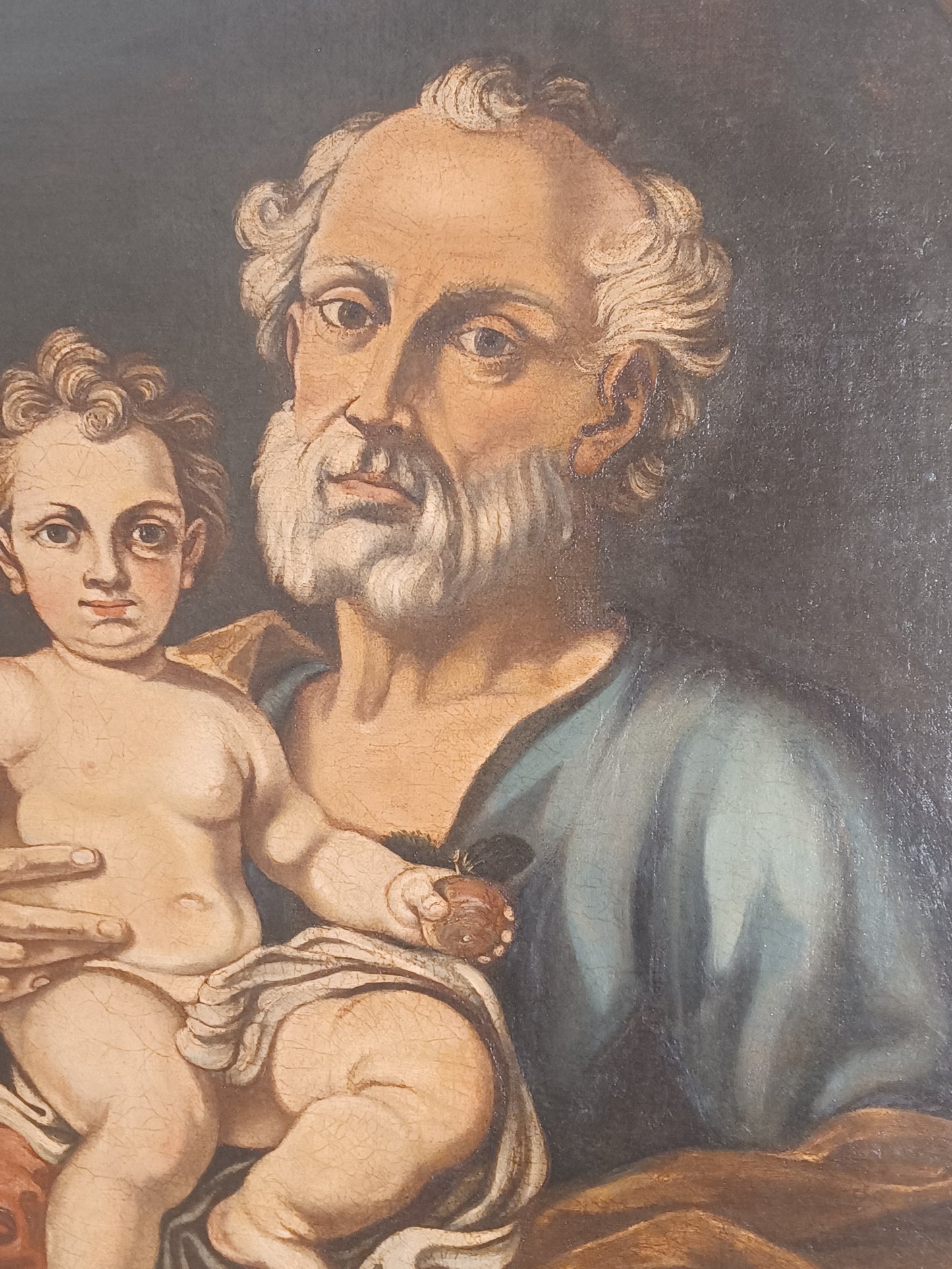 Raffinato Quadro Raffigurante Giuseppe e Bambino Metà XVIII