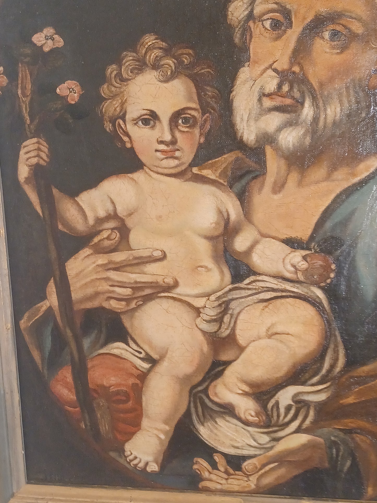 Raffinato Quadro Raffigurante Giuseppe e Bambino Metà XVIII