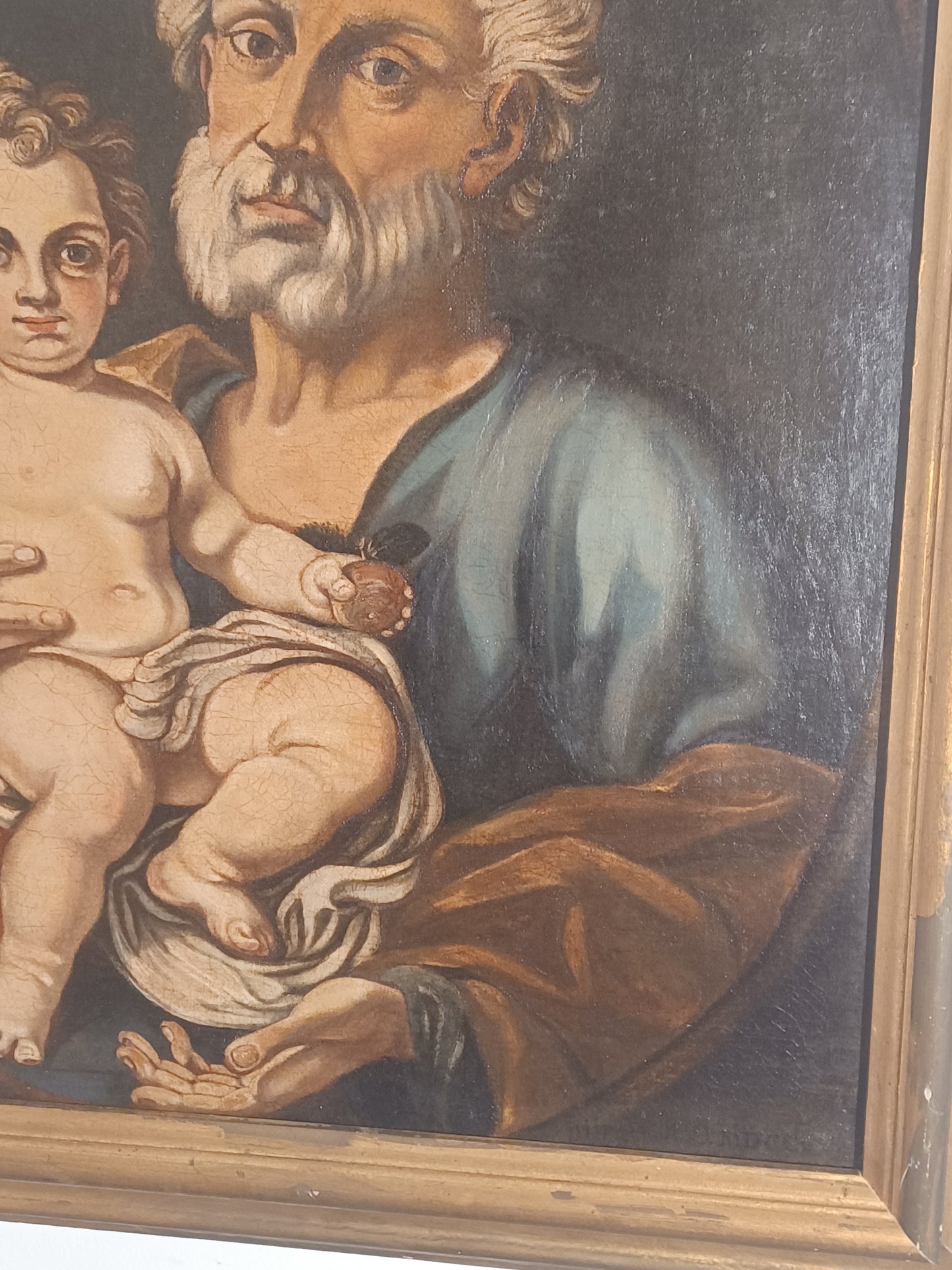 Raffinato Quadro Raffigurante Giuseppe e Bambino Metà XVIII