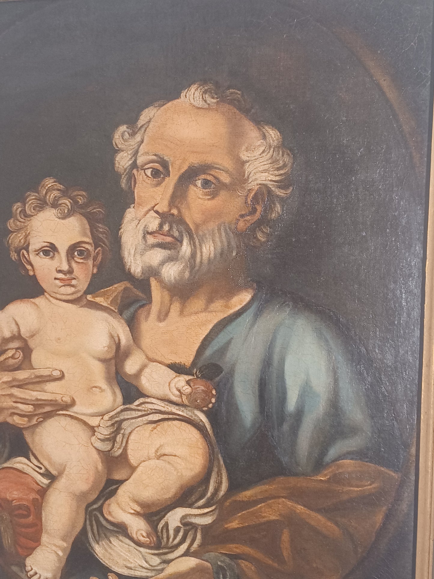 Raffinato Quadro Raffigurante Giuseppe e Bambino Metà XVIII