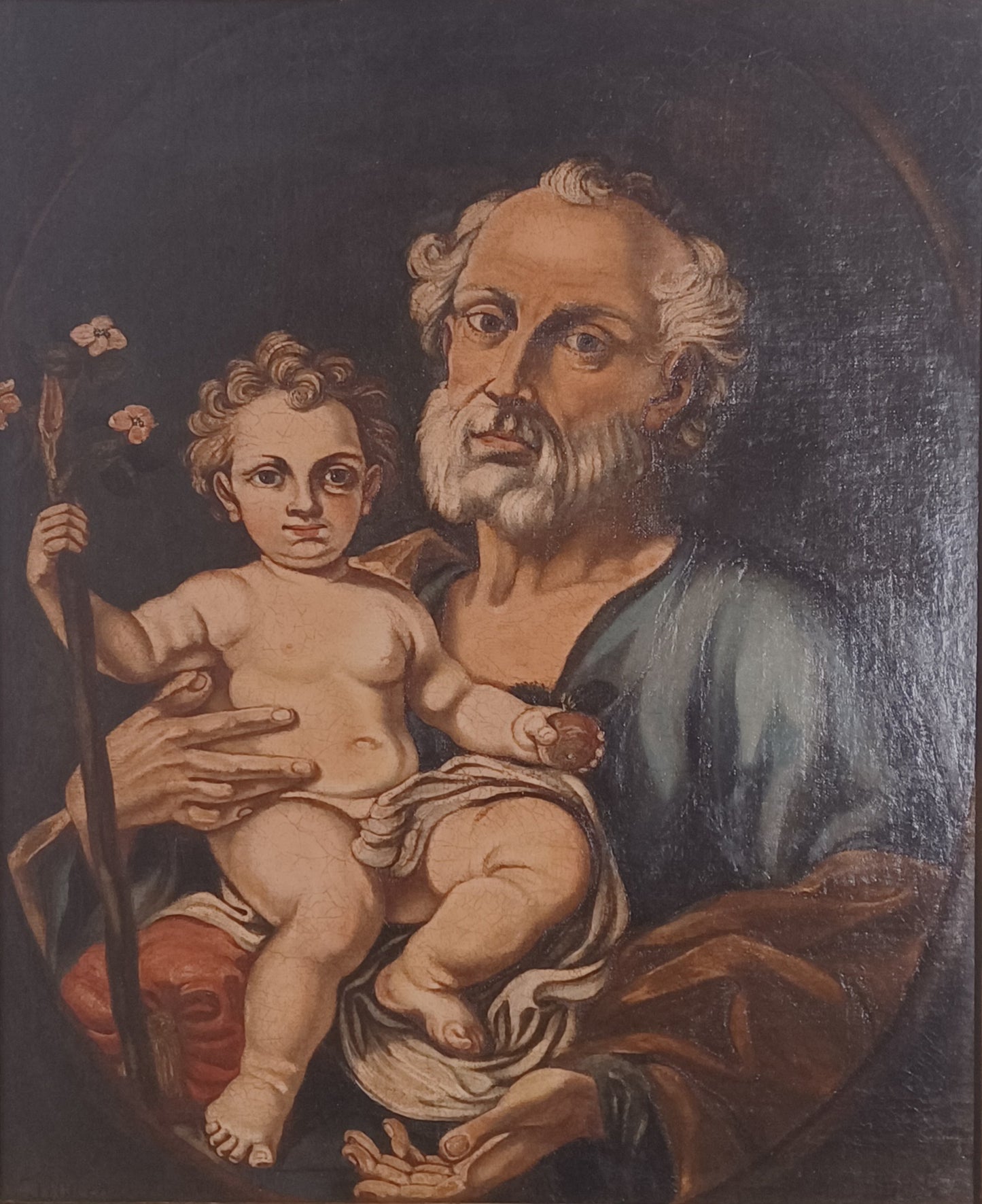 Raffinato Quadro Raffigurante Giuseppe e Bambino Metà XVIII