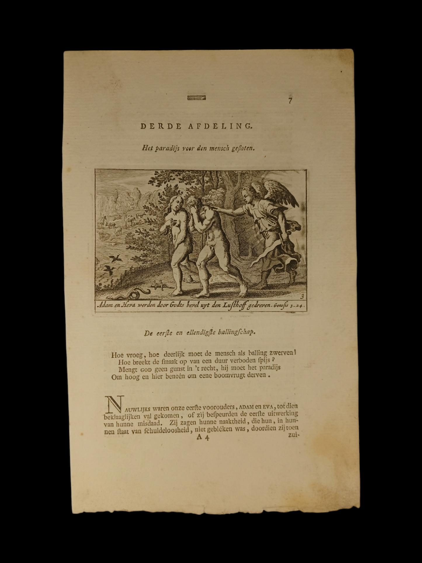 Incisione Raffigurante L'espulsione dal Paradiso Di Adamo ed Eva metà XVII Secolo (1659)